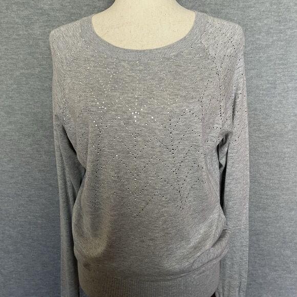 Ted Baker Cotton Cashmere Sweater Size 4 Rhinestones Preppy Holiday Classic Crew - Picture 2 of 11